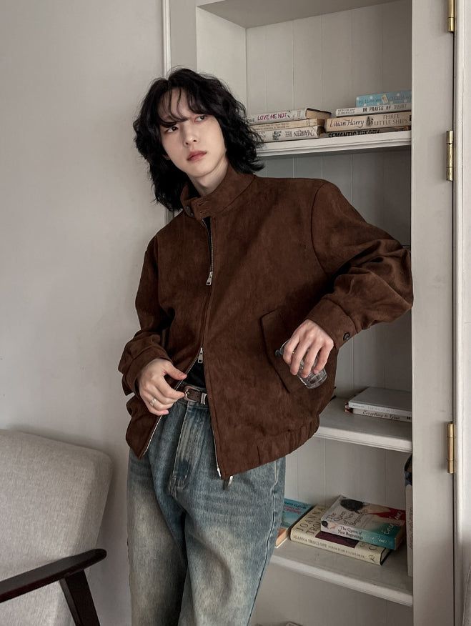 Riu high neck button suede jacket