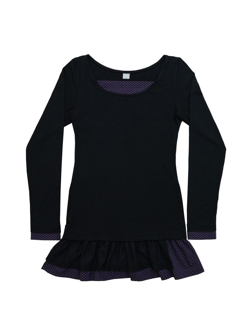 dot frill layered top / black
