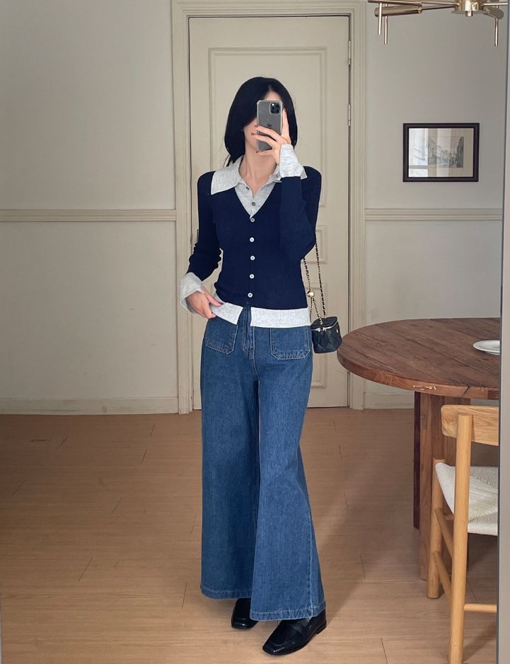 Core Layered Collar Ribbed Knit Cardigan
