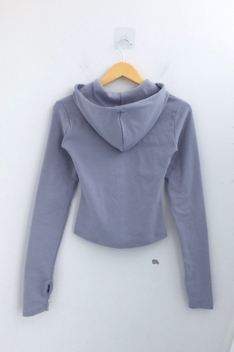 Fingerhole line hooded half zipup