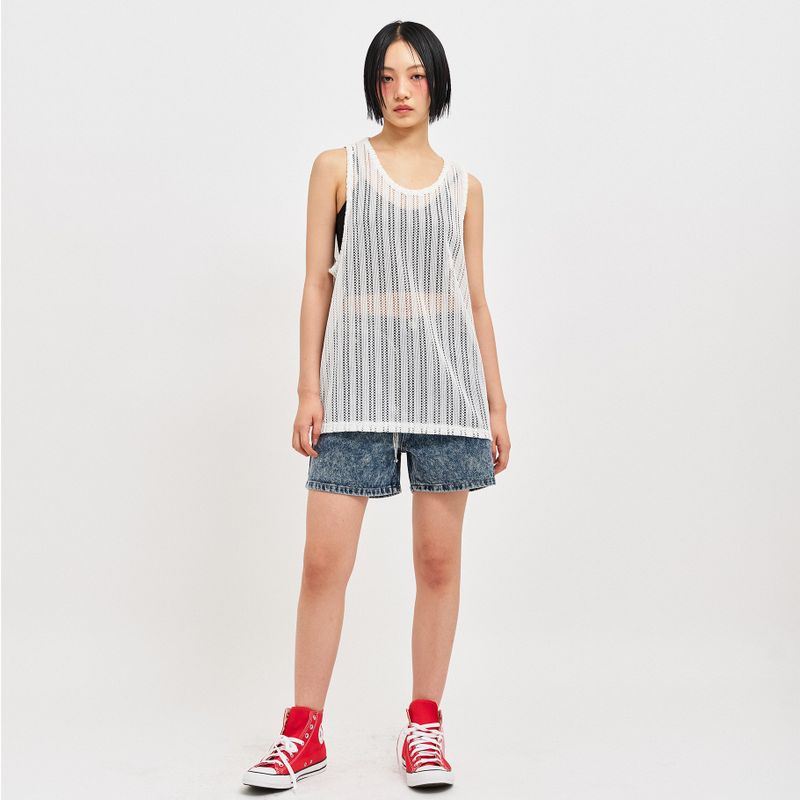 SEE-THROUGH CRAFT KNIT SLEEVELESS WHITE