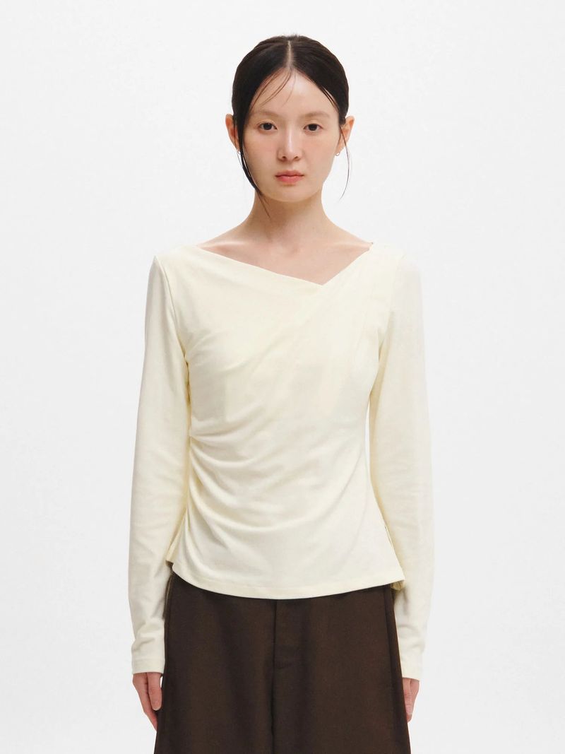 DRAPE SHIRRING LONG SLEEVE T-SHIRT