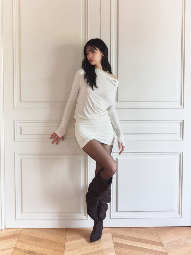 Shirring symbol dress (Ivory)