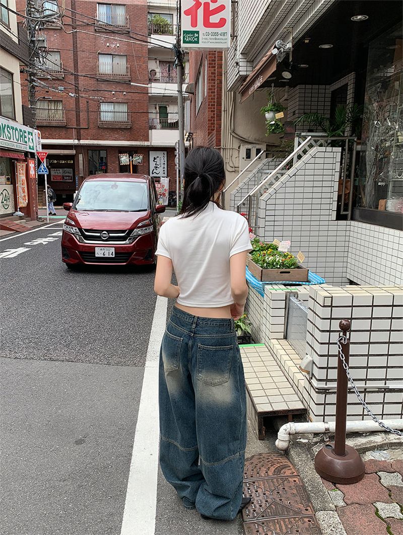 RIBBED HALF NECK TEE (4C)