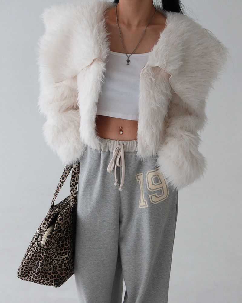 Renew Big Collar Cropped Fur Jacket
