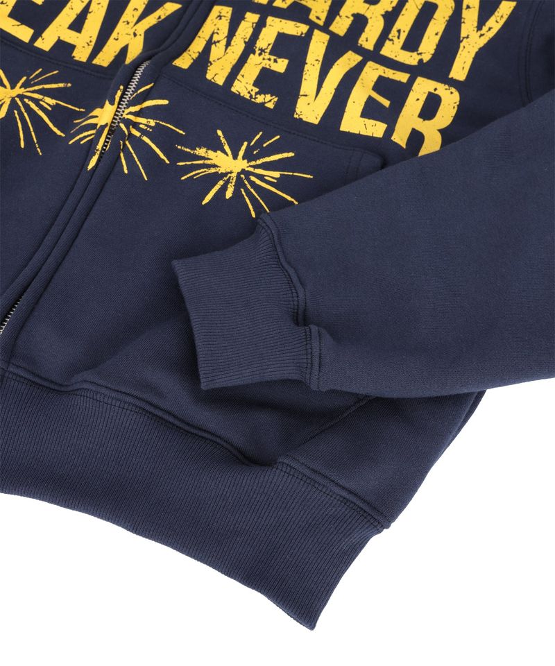 Crack Print Lettering Hooded Zip-Up - Navy