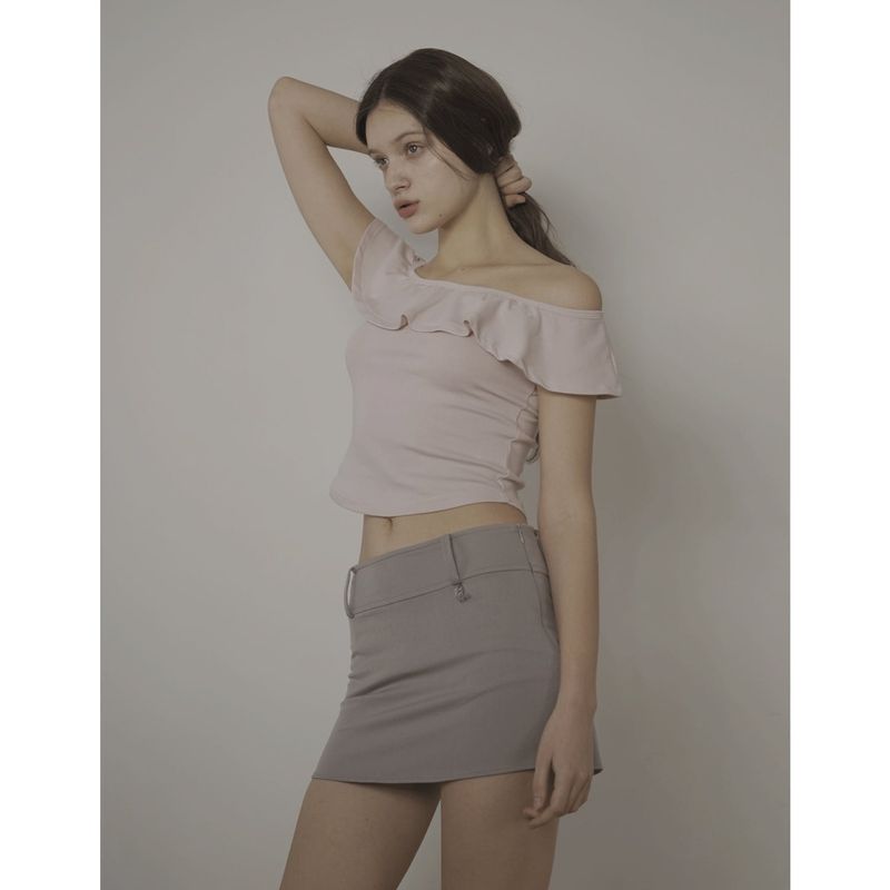 BELT MINI SKIRT-ASH BEIGE