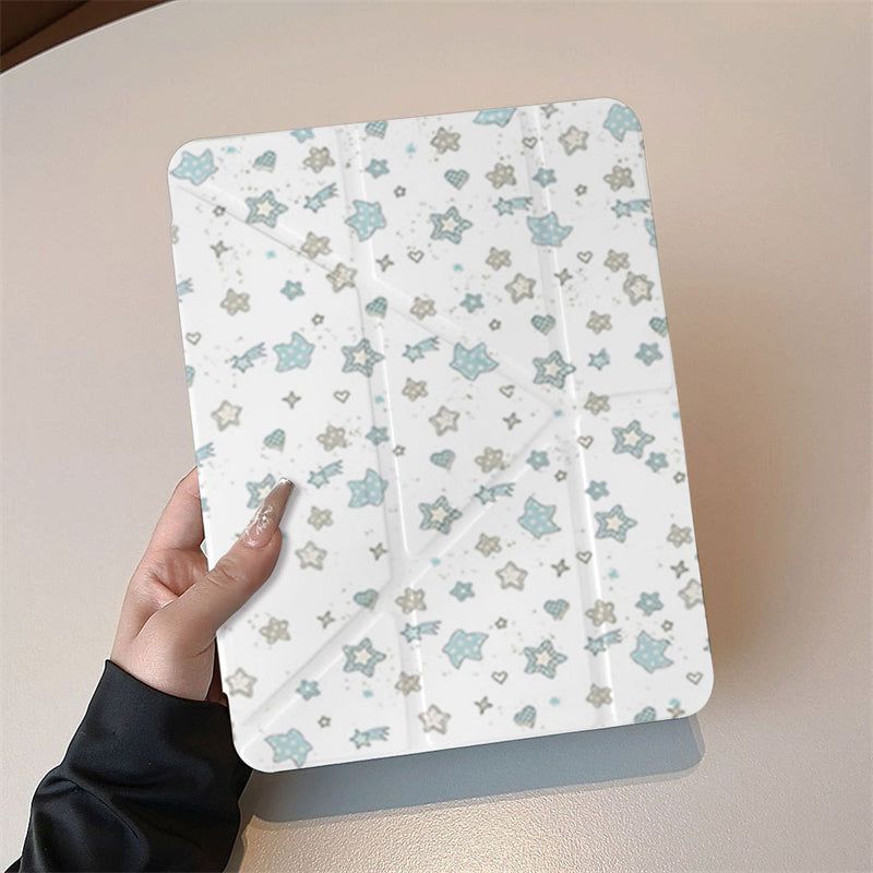 ブルー チェック スター ポイント デタッチャブル スマート iPad ケース