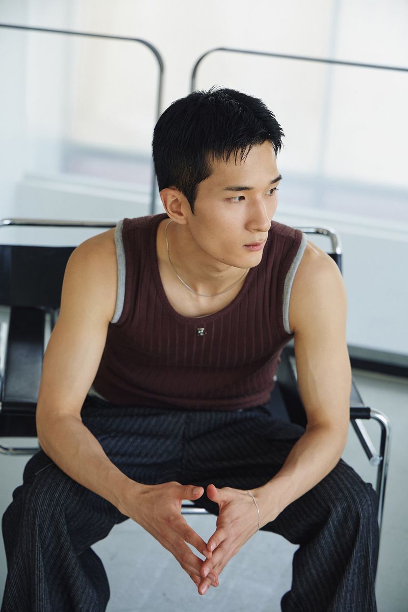 High ribbed logo sleeveless(Brown)