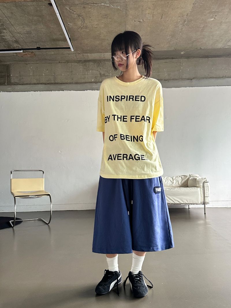 ノーマリー ヒップ レタリング プリント オーバーサイズ ロング Tシャツ 3カラー