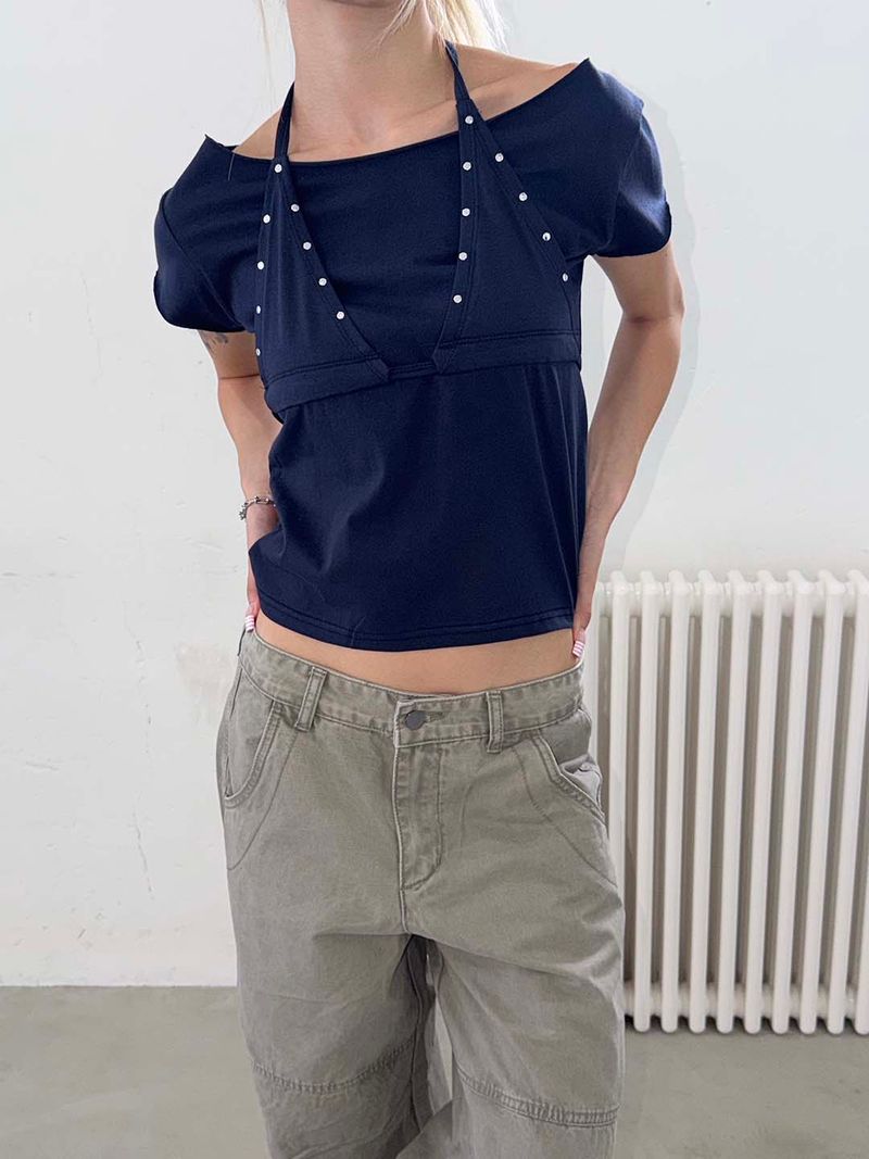 Rivet halter layered t-shirts(2color)