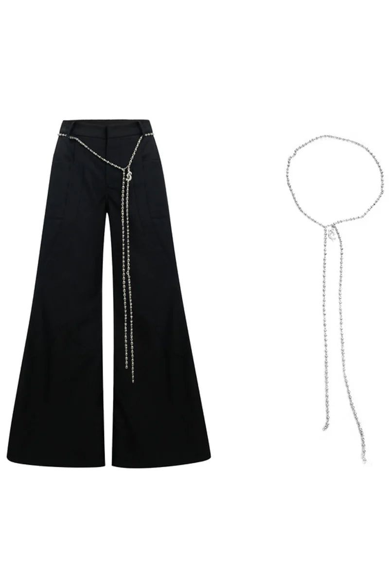 Deconstructed Flare Pants with Chain