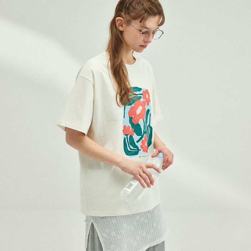FLOWER DRAWING OVERSIZED T-SHIRT_IVORY
