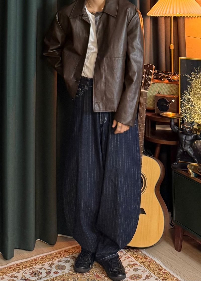 Leather Collar Button Jacket 3COLOR