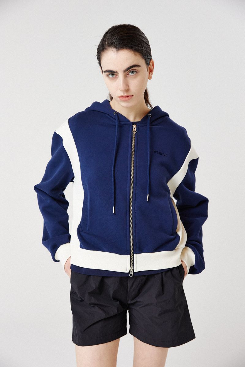 side-rib zip-up hoodie_navy/cream