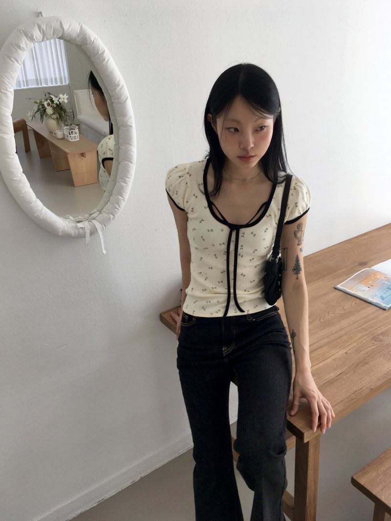 [3color] Libby stitched leg loom bootcut raw denim pants