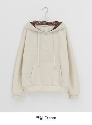 Kistilo Check Half Zip-Up Fleece Hoodie