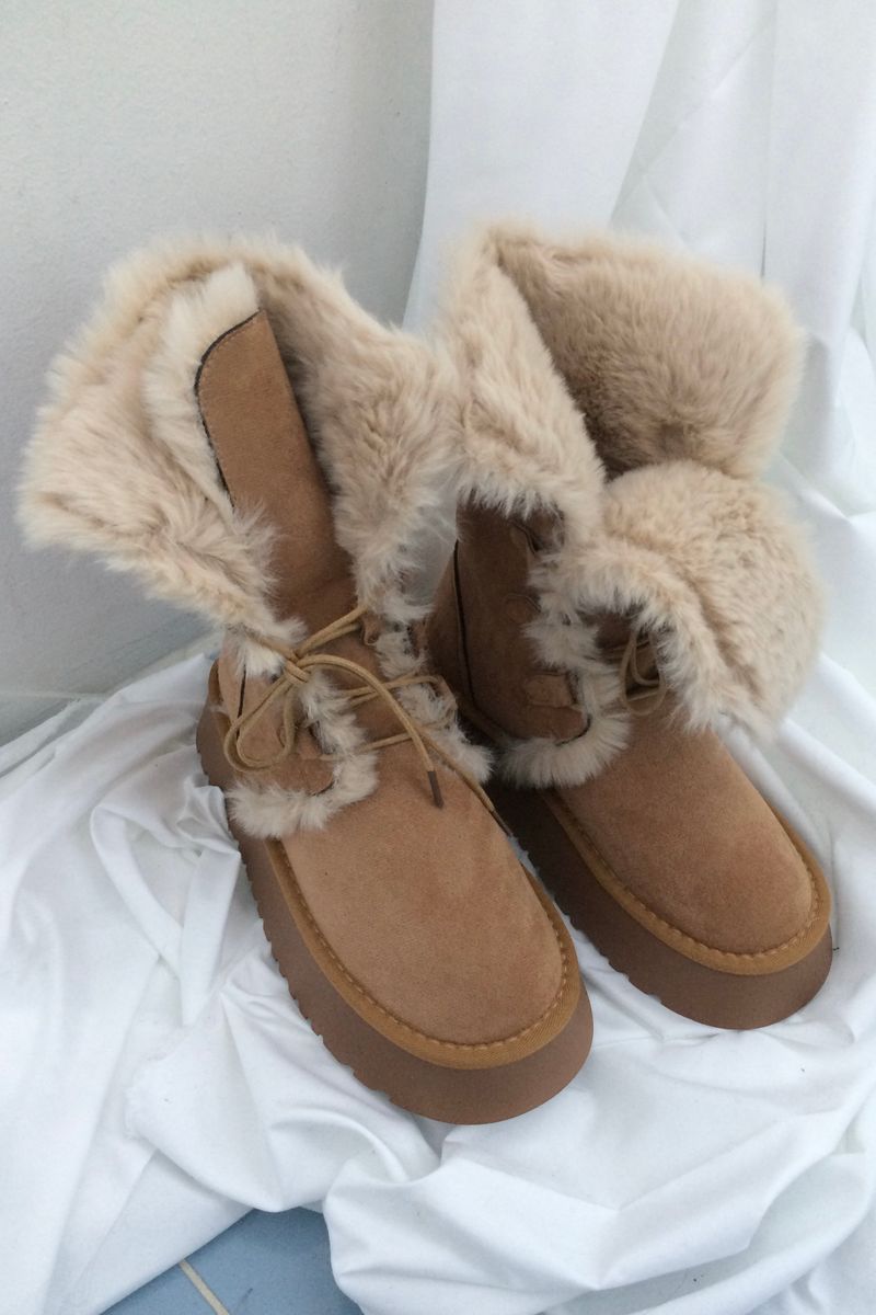 Suede Rabbit Fur Boots