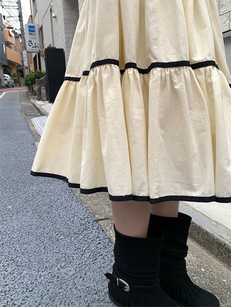 TAPE FLARE RIBBON SKIRT (2C)