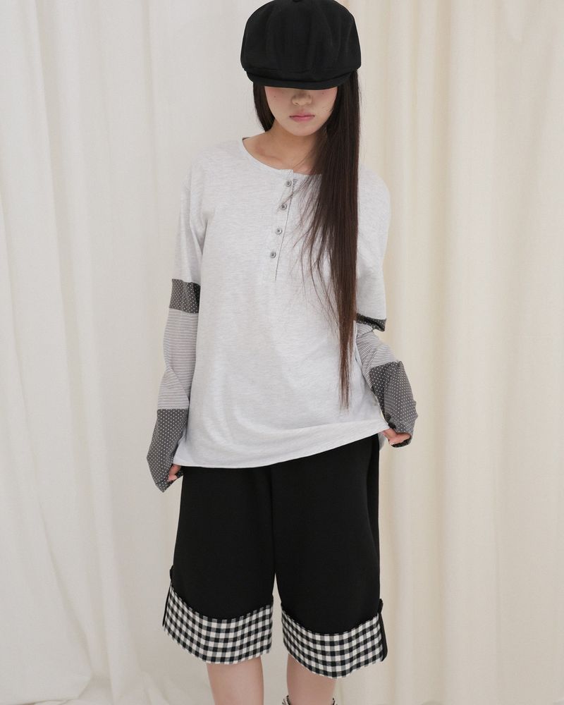 DOT STRIPE HENLEY NECK LONG SLEEVE 