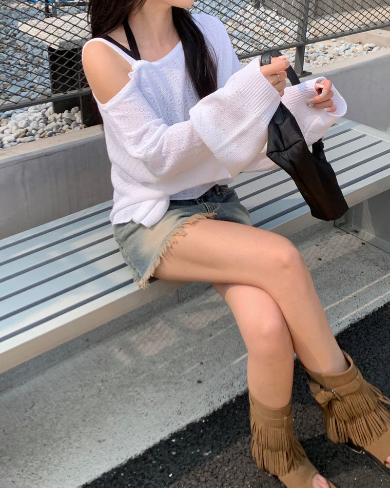 Fringe denim shorts