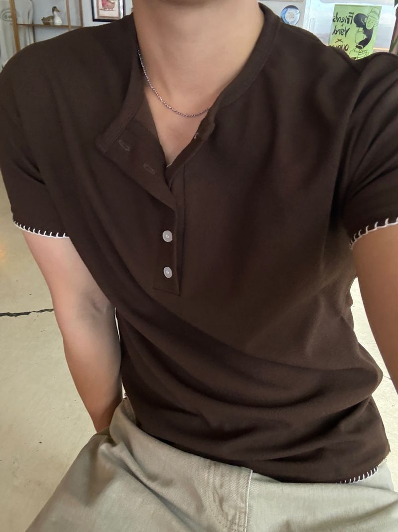 Mir stitch henley neck short sleeve tee