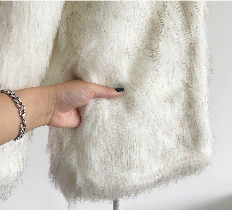 High-neck fake fur jacket coat