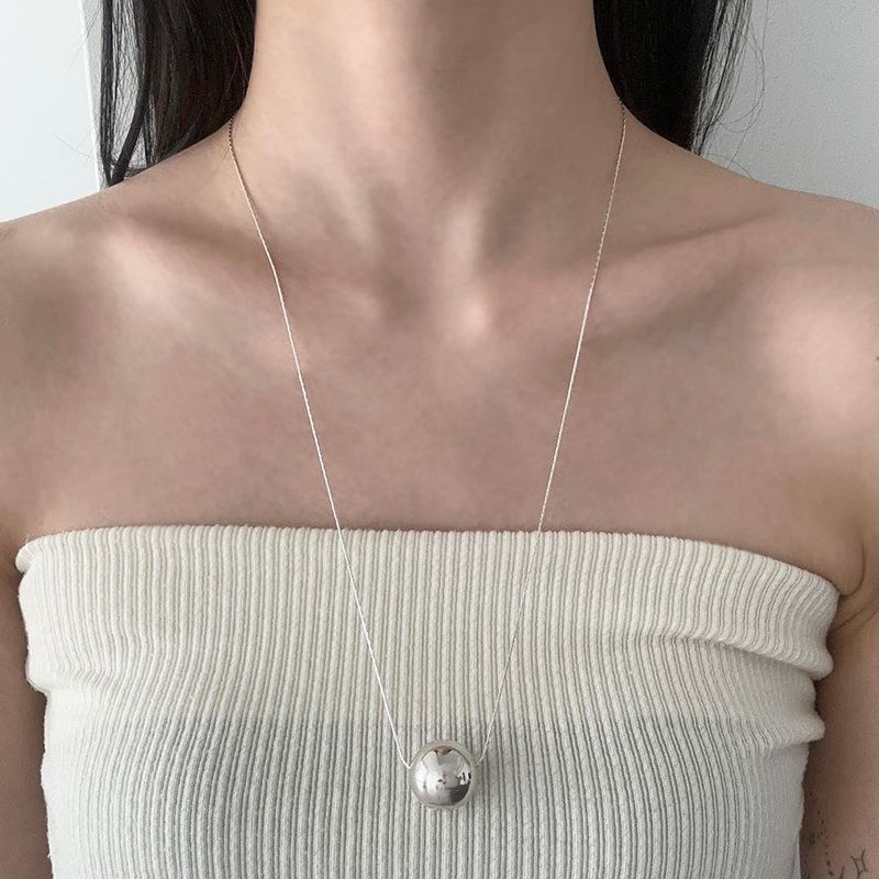 [92.5 silver] Big silver ball slide necklace