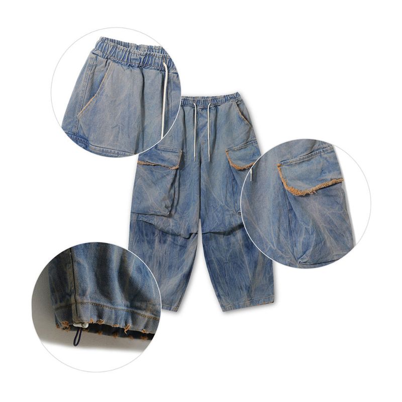 Fringe Balloon Cargo Denim Pants