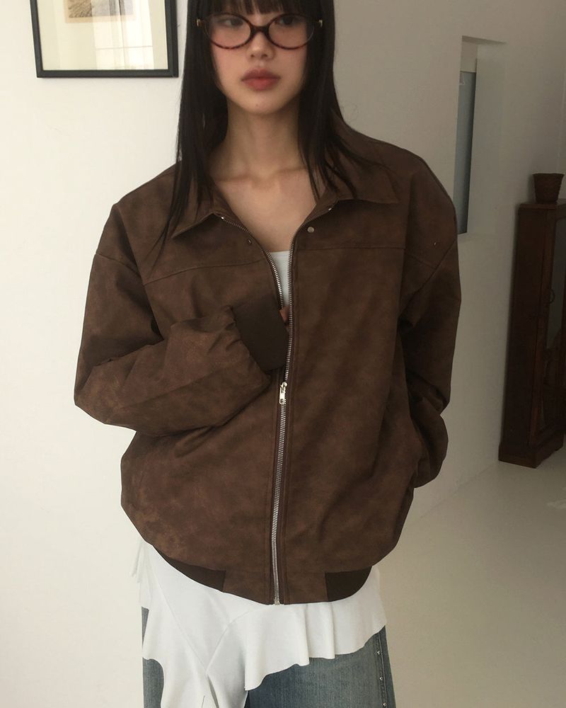 Kolmar Oversized-Fit Rivet-Washed Leather Jacket Jumper