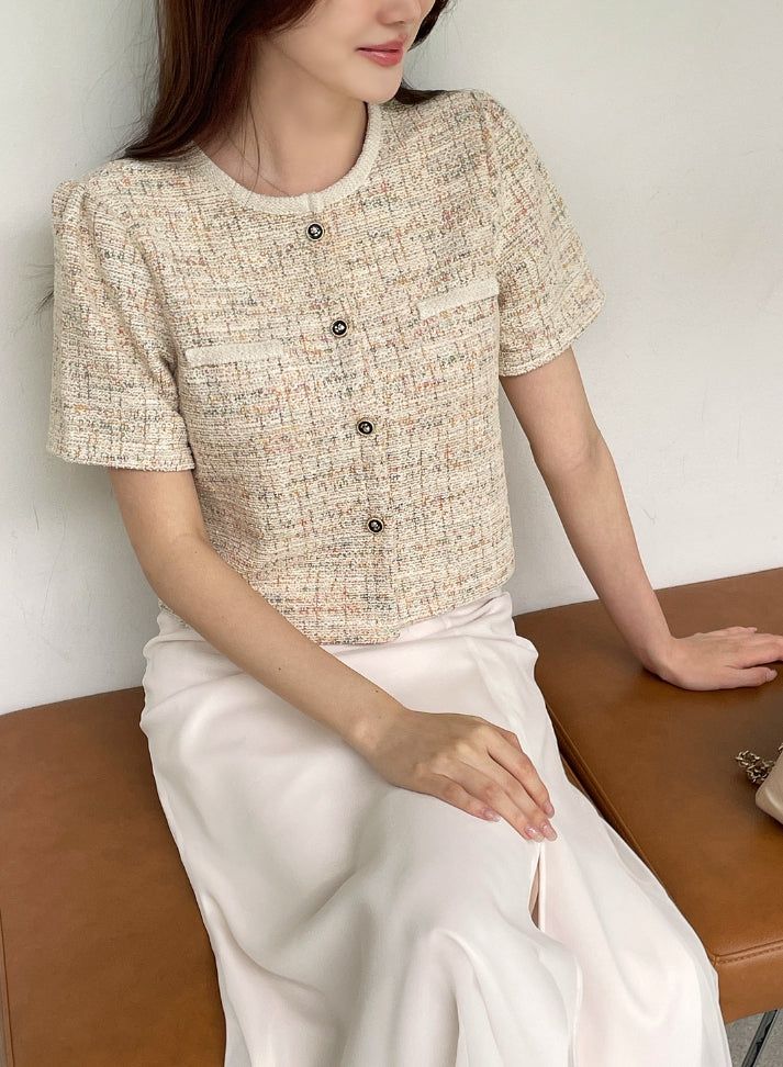 Vezn Color Matching Tweed Short Sleeve Jacket