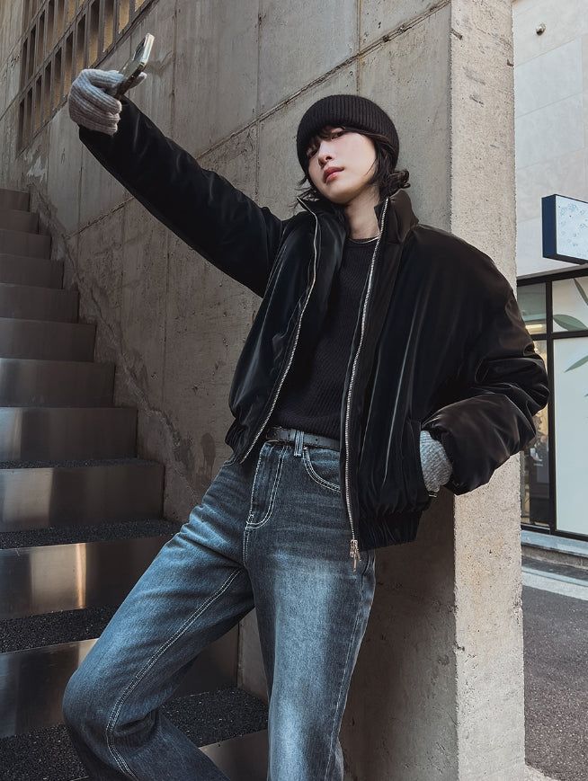 Matte velvet crop puffer