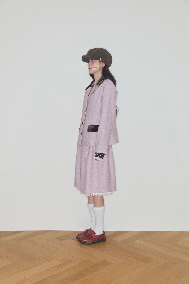 VELVET DOT COLLAR WOOL JACKET (PINK)