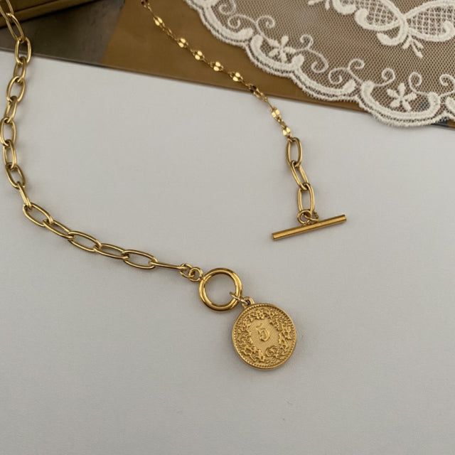 al Elizabethan coin toggle bar chain simple necklace