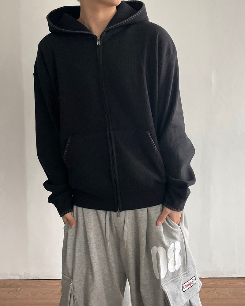 Stitch Knit Hood Zip-up