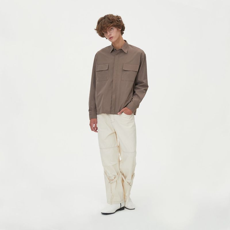 TWO POCKET HIDDEN BUTTONS SHIRTS_BROWN