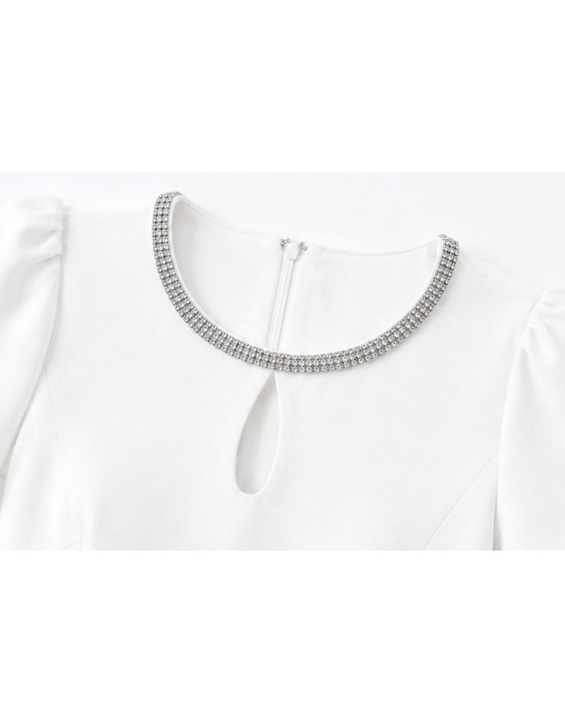[ATELIER] Spiral Classic Beaded Point Balloon Short Sleeve Long Dress White