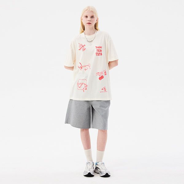 KIRSH（キルシー）の「DOODLE CHERRY HALF LENGTH BANDING PANTS [MELANGE GRAY]（Pants）」