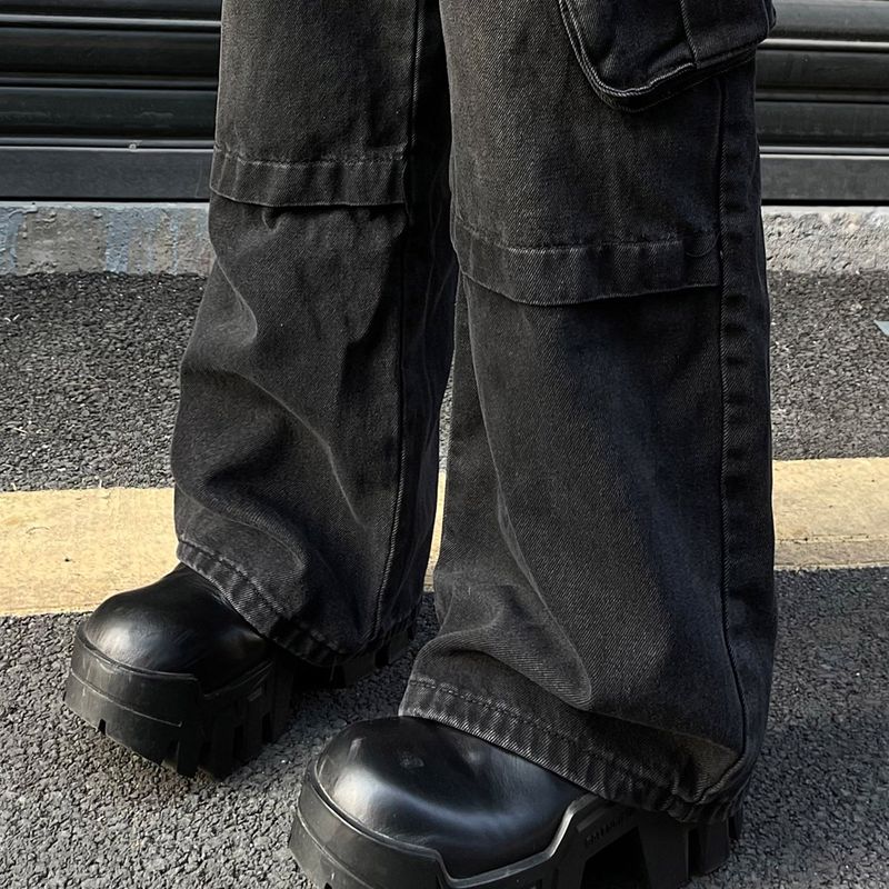 Ford Diagonal Zipper Cargo Wide Denim Pants (DP37657)