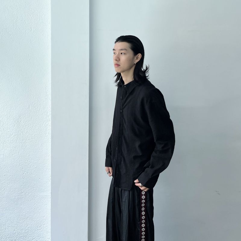 Deep Black Vertical Texture Shirt