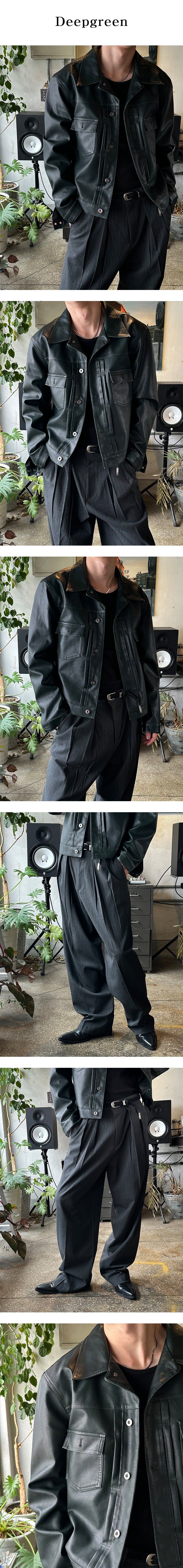  [F/W] Pin tuck leather trucker jacket(3color)