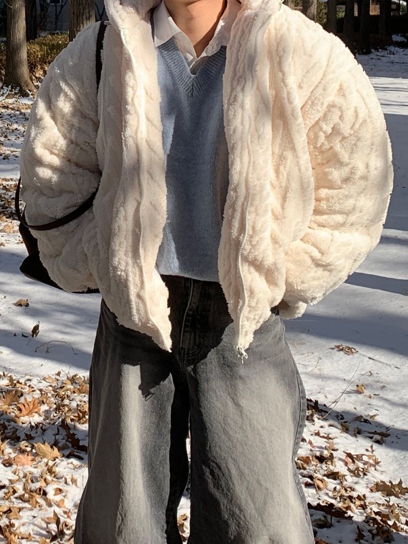 Ble Cable Mink Fur Hood Padding