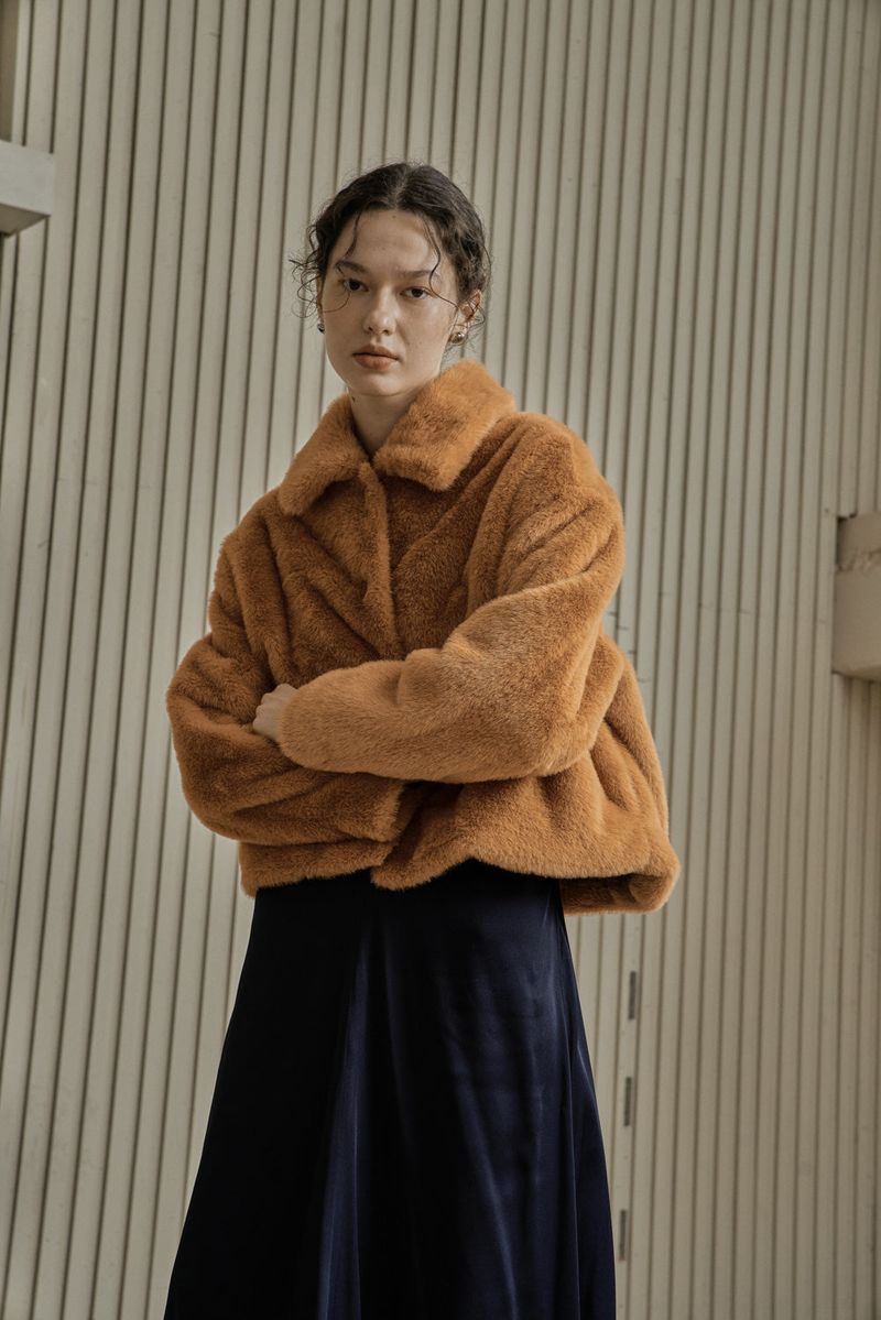FAKE FUR SHORT COAT_ORANGE