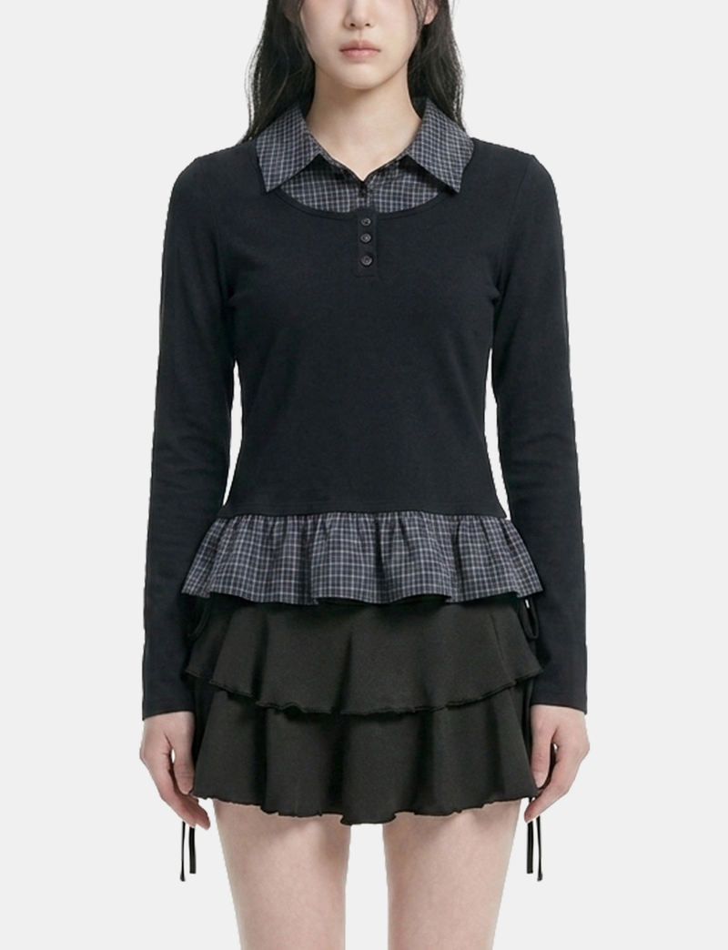 Nelis Check Layered Frill T-shirt