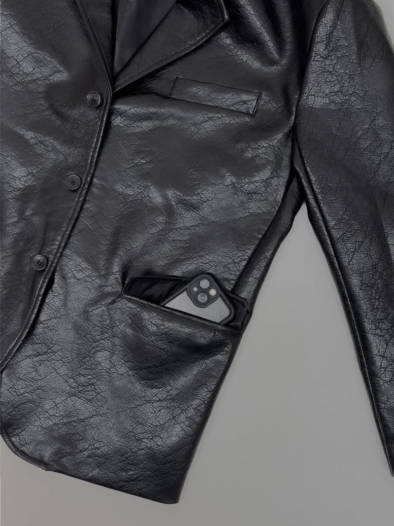 [unisex] Crack Single Leather Over Fit Jacket