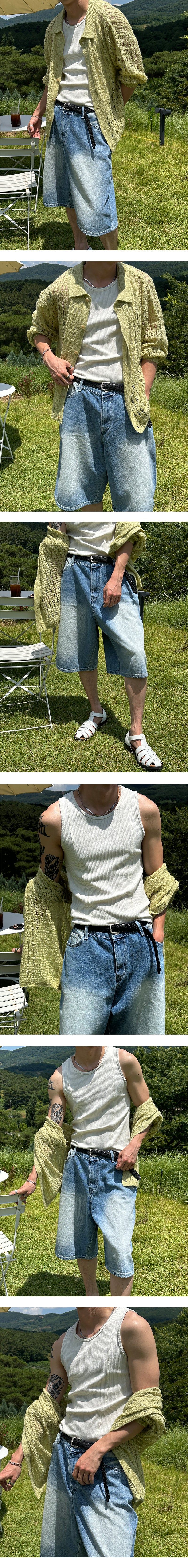 [S/S] Blue washing bermuda pants