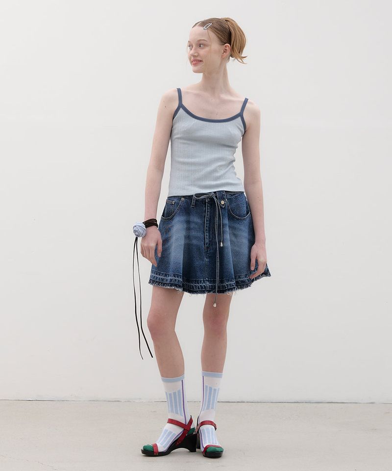 Ringer Sleeveless Top - Sky blue/Navy