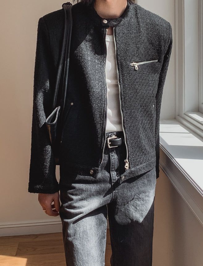 Heather Tweed Biker Crop Jacket