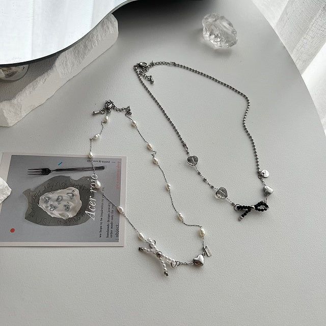 oru Ballet Core Innocent Natural Ribbon Fresh Pearl Short Layered Necklace