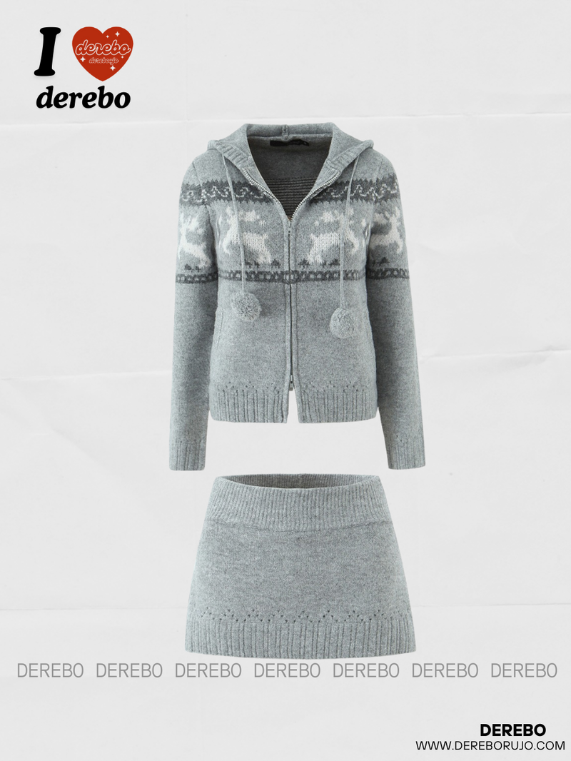 dereborujo（ドレボルゾー）の「ノルディックフーディドニットジップアップスカートツーピース（セットアップ）」